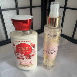 Bath & Body Works Japanese Cherry Blossom Lotion and In The Stars Shimmer Mist.